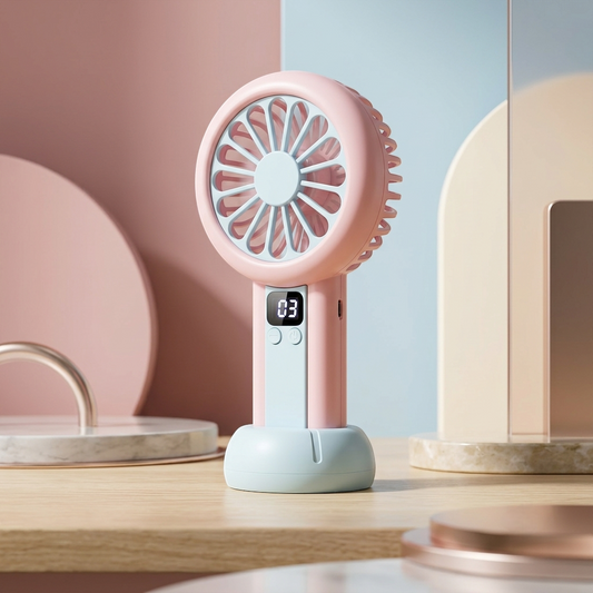 LED Digital Display Rechargeable Mini Fan – Portable USB Handheld Fan with 100-Speed Control & Battery Display (Random Color)
