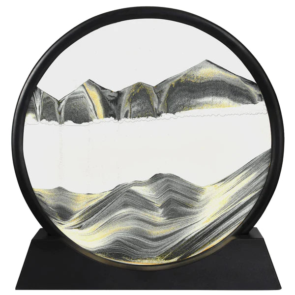 Premium Moving Sand Art Frame – 3D Dynamic Flowing Sand Picture | Round Glass Relaxation Desk Decor for Home & Office