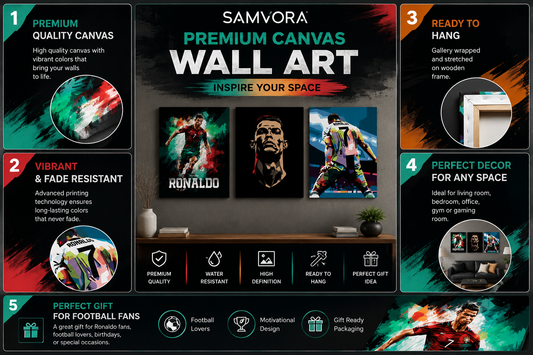 Cristiano Ronaldo 3-Piece Canvas Wall Art – Premium Football Poster Set for Home, Office & Gaming Room