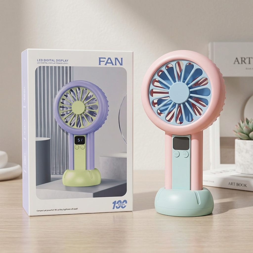 LED Digital Display Rechargeable Mini Fan – Portable USB Handheld Fan with 100-Speed Control & Battery Display (Random Color)