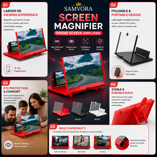 3D HD Mobile Phone Screen Magnifier – Foldable Smartphone Screen Amplifier Stand for Movies, Gaming &amp; Video Watching