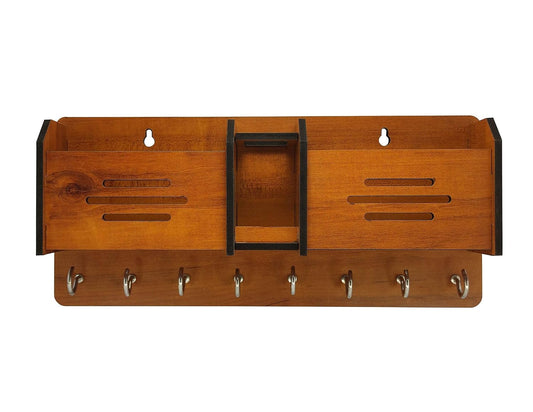 Wall Mounted Wooden Key Holder &amp; Mail Organizer with Hooks | Entryway Key Rack Storage Shelf for Home &amp; Office