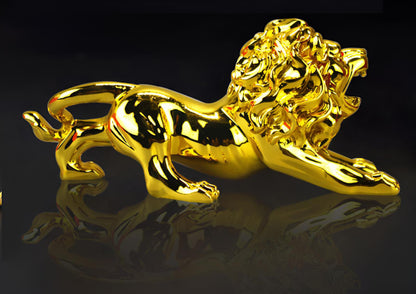 Luxury Golden Lion Car Dashboard Ornament – Premium Metal Car Interior Decoration | Non-Slip Dashboard Showpiece