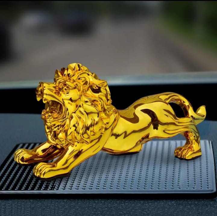 Luxury Golden Lion Car Dashboard Ornament – Premium Metal Car Interior Decoration | Non-Slip Dashboard Showpiece