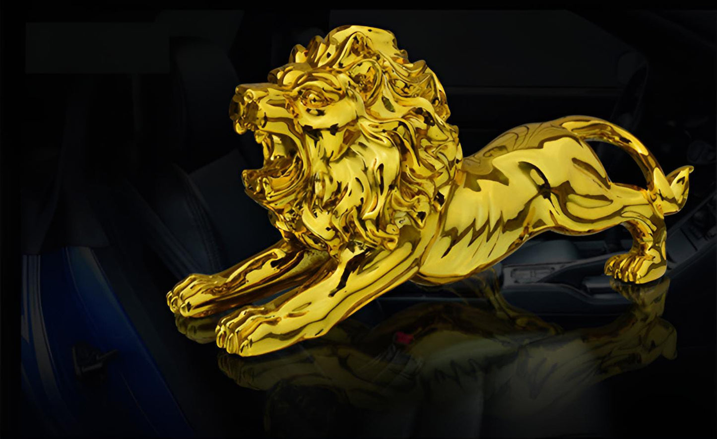 Luxury Golden Lion Car Dashboard Ornament – Premium Metal Car Interior Decoration | Non-Slip Dashboard Showpiece