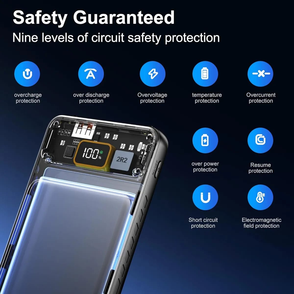 Transparent Magnetic Wireless Power Bank with Digital LED Display – Fast Charging Portable MagSafe Compatible Battery Pack