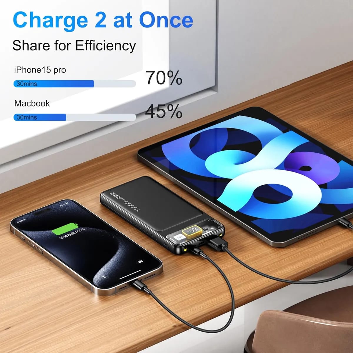 Transparent Magnetic Wireless Power Bank with Digital LED Display – Fast Charging Portable MagSafe Compatible Battery Pack