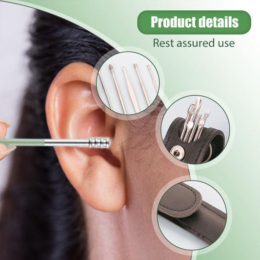 Professional Stainless Steel Ear Wax Removal Kit – Reusable Ear Cleaning Tool Set with Portable Leather Case