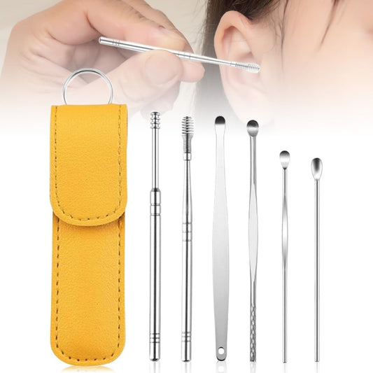 Professional Stainless Steel Ear Wax Removal Kit – Reusable Ear Cleaning Tool Set with Portable Leather Case