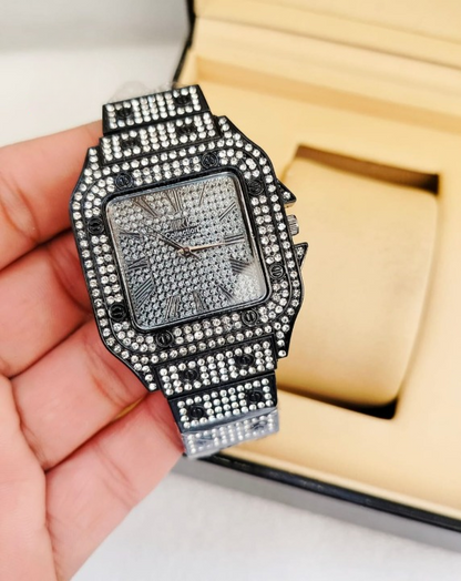 Luxury Diamond Studded Men's Analog Watch | Premium Stainless Steel Quartz Wrist Watch