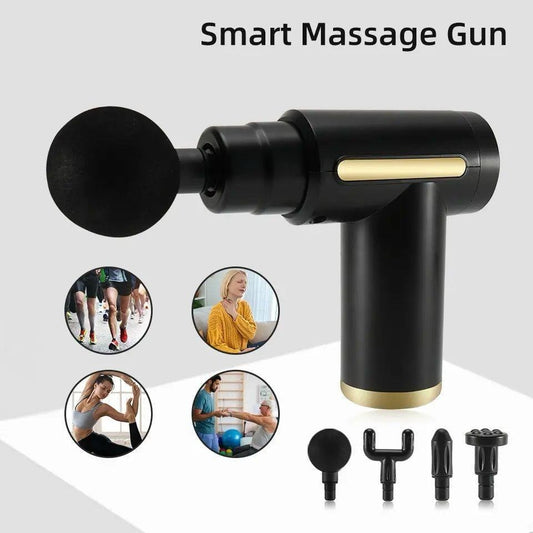 Smart Massage Gun for Deep Tissue Muscle Recovery – Portable Handheld Percussion Massager with 4 Massage Heads