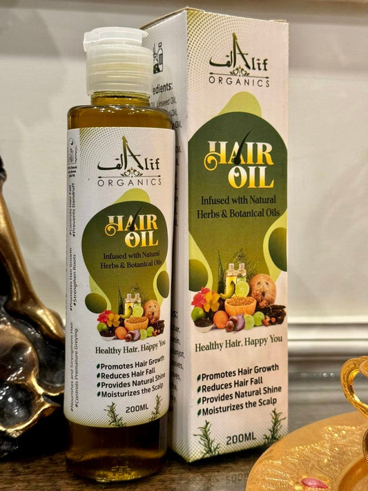 Alif Organics Herbal Hair Oil 200ml – Natural Hair Growth Oil for Hair Fall Control &amp; Scalp Nourishment