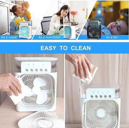 Portable USB Air Cooler Fan with 7-Color LED Night Light, Timer &amp; Quiet Cooling for Home, Office &amp; Bedroom