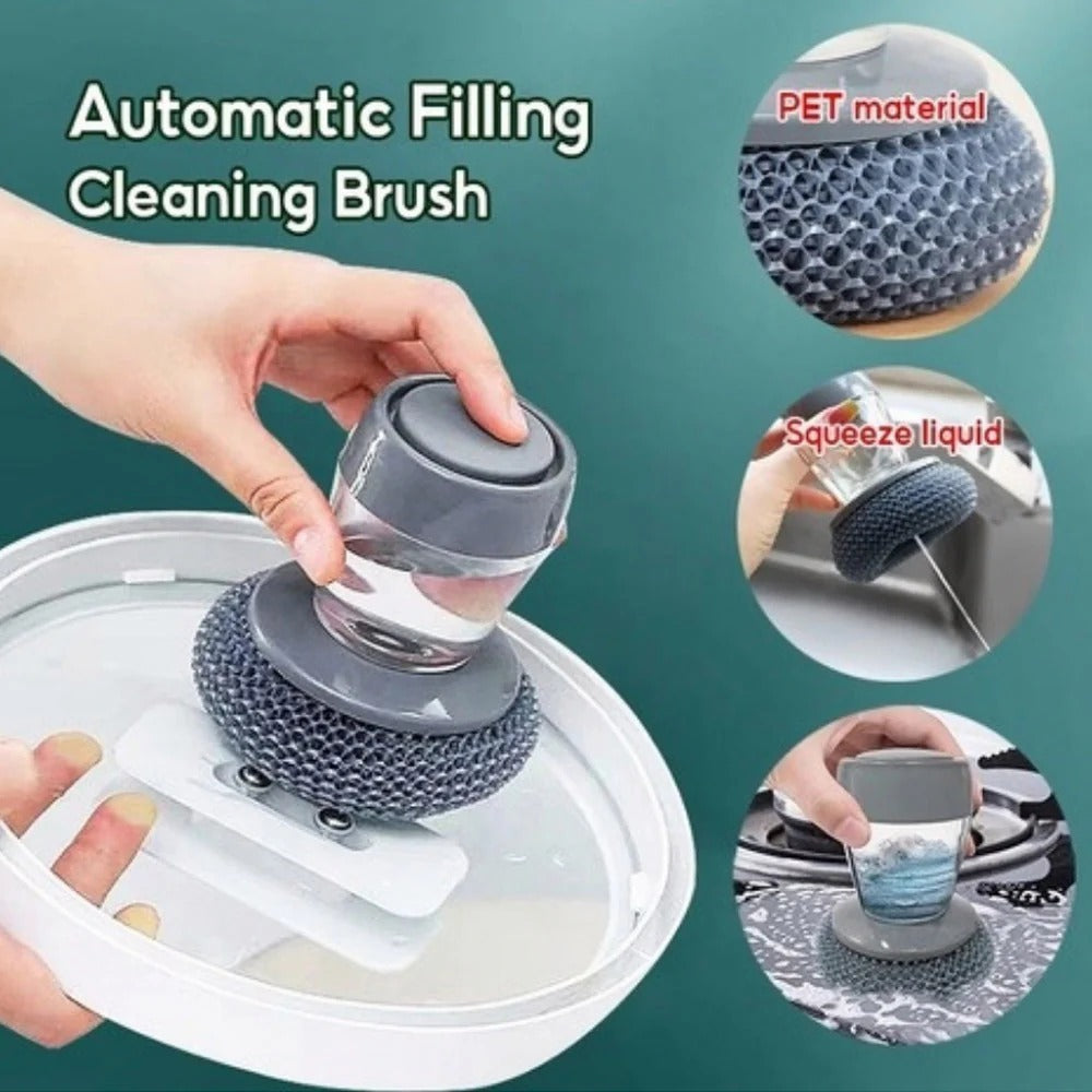 Automatic Soap Dispensing Dish Cleaning Brush – Refillable Kitchen Scrubber with Liquid Dispenser for Dishes, Pots &amp; Pans