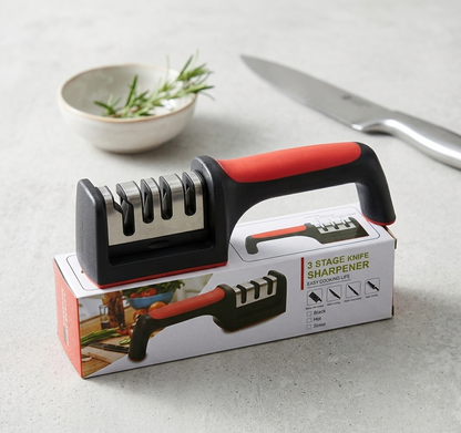 2-in-1 Manual Kitchen Knife Sharpener with Tungsten &amp; Ceramic Sharpening Slots | Non-Slip Professional Blade Sharpener