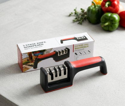 2-in-1 Manual Kitchen Knife Sharpener with Tungsten &amp; Ceramic Sharpening Slots | Non-Slip Professional Blade Sharpener