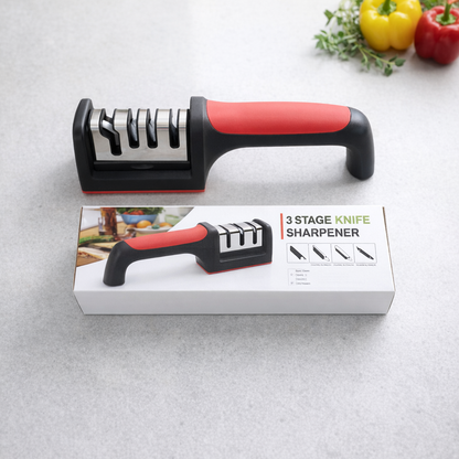 2-in-1 Manual Kitchen Knife Sharpener with Tungsten &amp; Ceramic Sharpening Slots | Non-Slip Professional Blade Sharpener