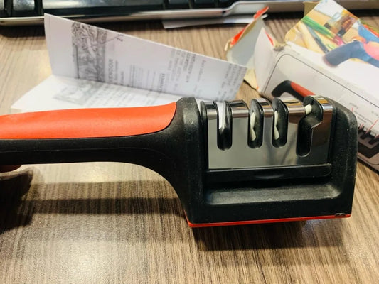 2-in-1 Manual Kitchen Knife Sharpener with Tungsten &amp; Ceramic Sharpening Slots | Non-Slip Professional Blade Sharpener