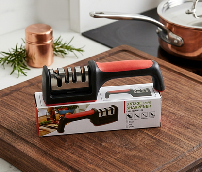 2-in-1 Manual Kitchen Knife Sharpener with Tungsten &amp; Ceramic Sharpening Slots | Non-Slip Professional Blade Sharpener