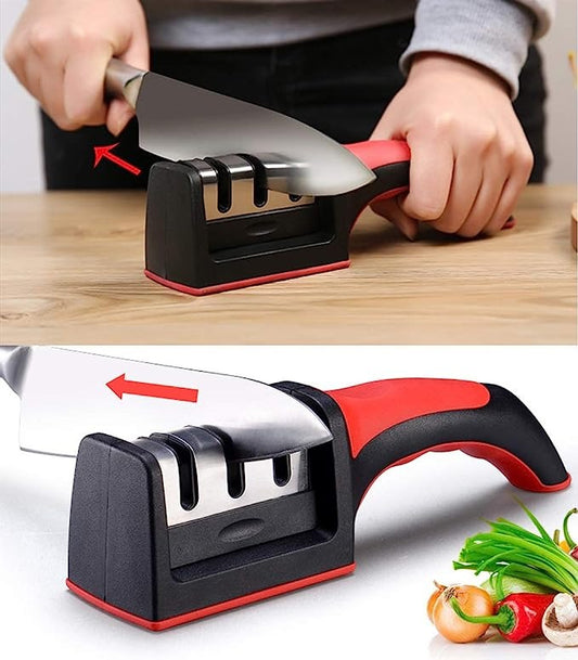 2-in-1 Manual Kitchen Knife Sharpener with Tungsten &amp; Ceramic Sharpening Slots | Non-Slip Professional Blade Sharpener