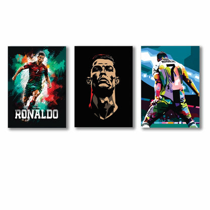 Cristiano Ronaldo 3-Piece Canvas Wall Art – Premium Football Poster Set for Home, Office &amp; Gaming Room