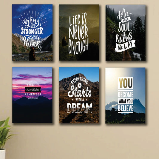 Inspirational Motivational Wall Art Canvas Set – 6 Piece Modern Quote Posters for Home &amp; Office Decor