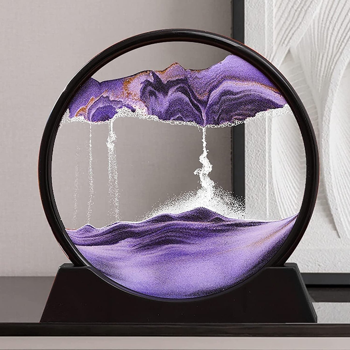Premium Moving Sand Art Frame – 3D Dynamic Flowing Sand Picture | Round Glass Relaxation Desk Decor for Home &amp; Office