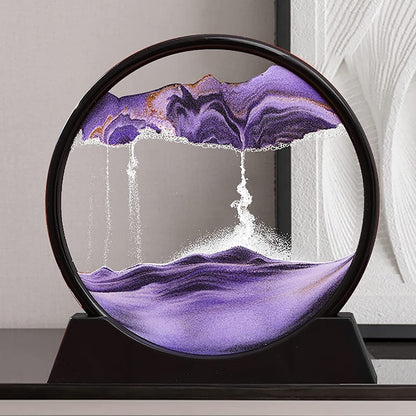 Premium Moving Sand Art Frame – 3D Dynamic Flowing Sand Picture | Round Glass Relaxation Desk Decor for Home &amp; Office