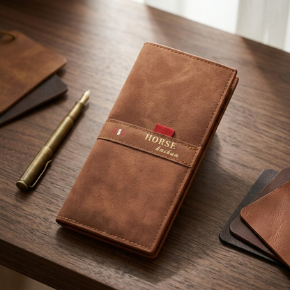 Premium Men's Long Wallet – PU Leather Bifold Clutch Wallet with Card Holder, Cash Compartments &amp; Zipper Pocket