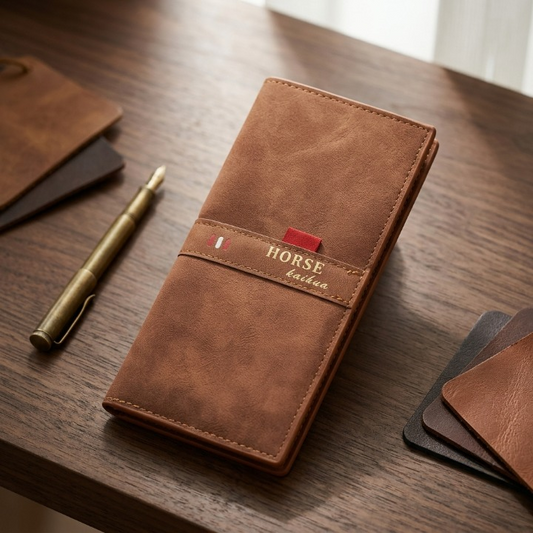 Premium Men's Long Wallet – PU Leather Bifold Clutch Wallet with Card Holder, Cash Compartments &amp; Zipper Pocket