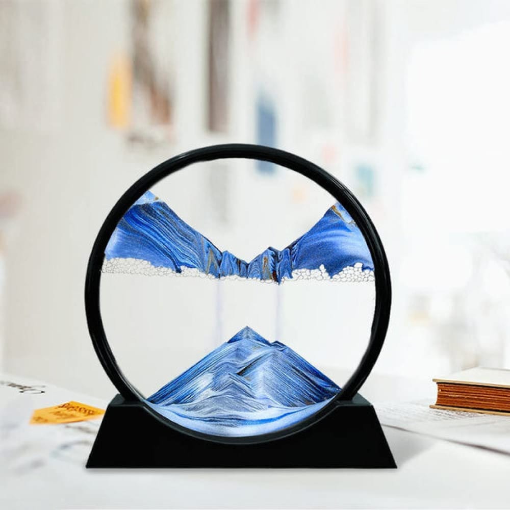 Premium Moving Sand Art Frame – 3D Dynamic Flowing Sand Picture | Round Glass Relaxation Desk Decor for Home &amp; Office