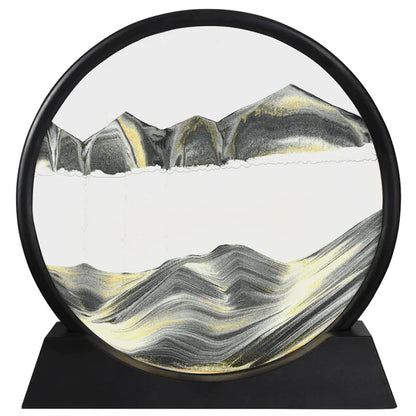 Premium Moving Sand Art Frame – 3D Dynamic Flowing Sand Picture | Round Glass Relaxation Desk Decor for Home &amp; Office