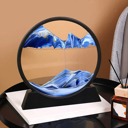 Premium Moving Sand Art Frame – 3D Dynamic Flowing Sand Picture | Round Glass Relaxation Desk Decor for Home &amp; Office