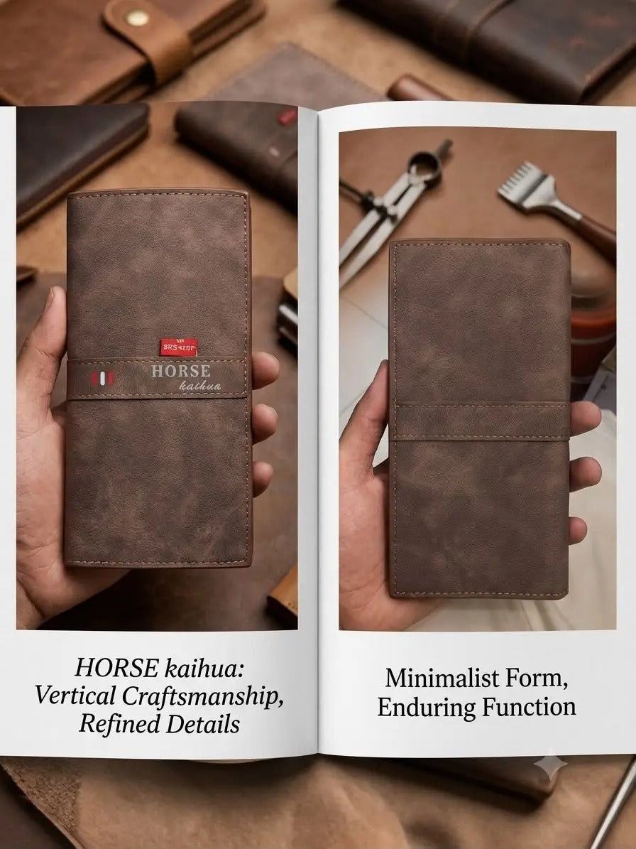 Premium Men's Long Wallet – PU Leather Bifold Clutch Wallet with Card Holder, Cash Compartments &amp; Zipper Pocket