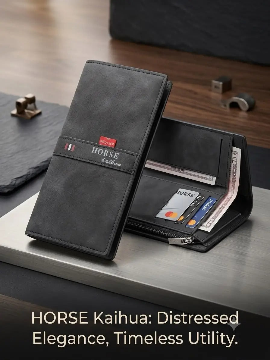 Premium Men's Long Wallet – PU Leather Bifold Clutch Wallet with Card Holder, Cash Compartments &amp; Zipper Pocket