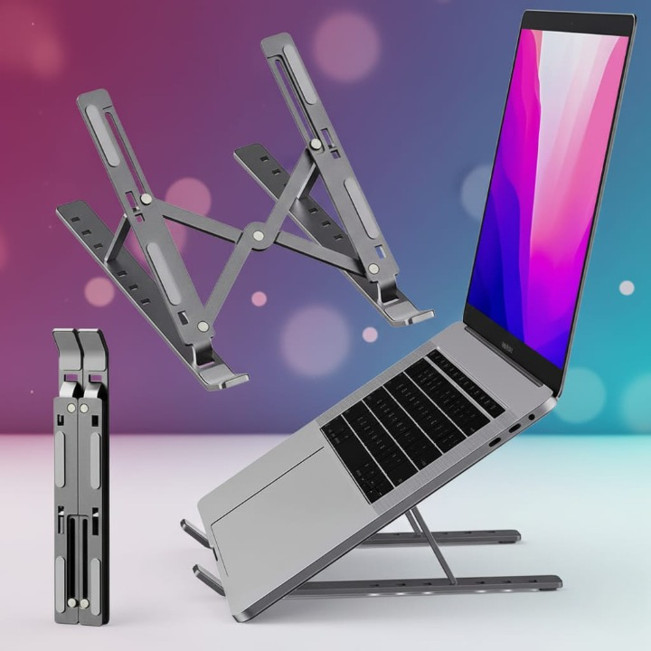 Adjustable Foldable Aluminum Laptop Stand – Portable Ergonomic Notebook Holder for MacBook, Laptop &amp; Tablet