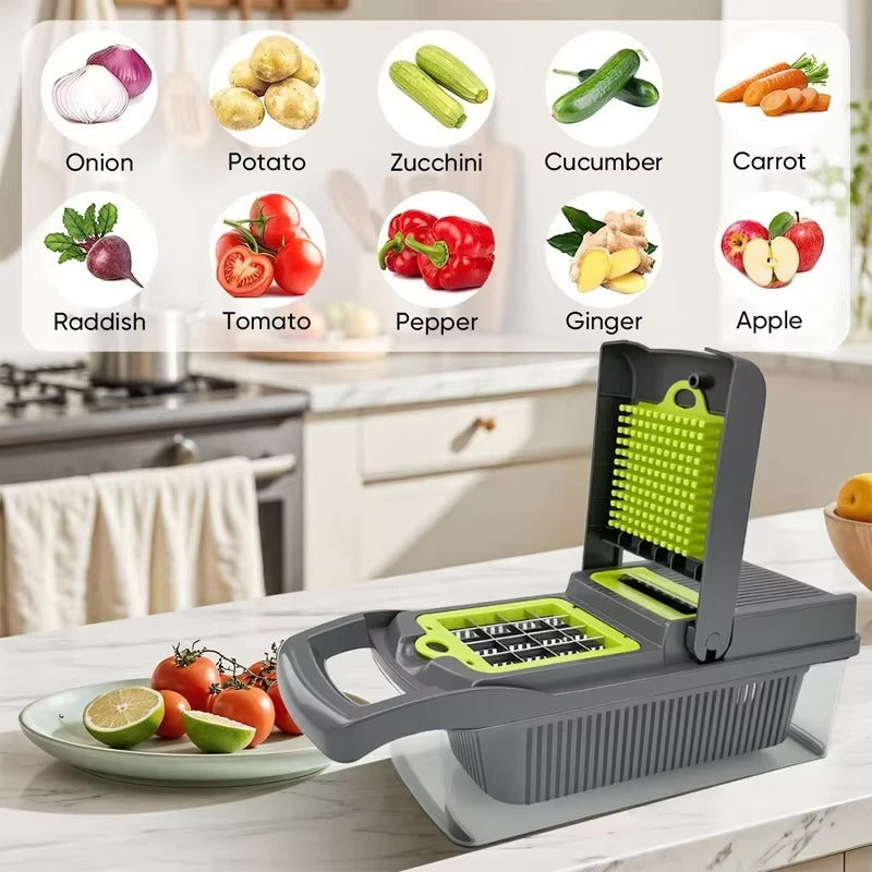 5 in 1 Multifunction Vegetable & Fruit Chopper with Container | Manual Vegetable Cutter & Dicer | Kitchen Food Chopper