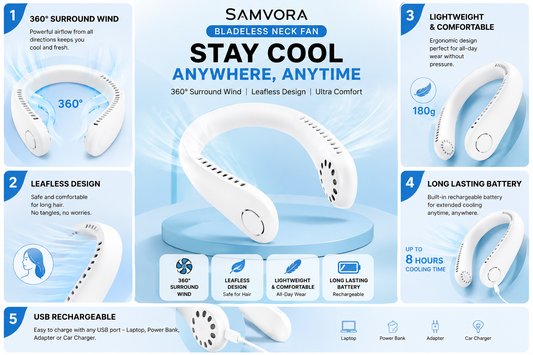 Mini Hanging Neck Fan High Wind 3 Speed Adjustable USB Charging Portable Quiet Super Long Life Outdoor Sports Office Camping (Random Color)