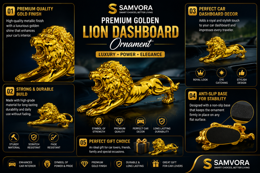 Luxury Golden Lion Car Dashboard Ornament – Premium Metal Car Interior Decoration | Non-Slip Dashboard Showpiece
