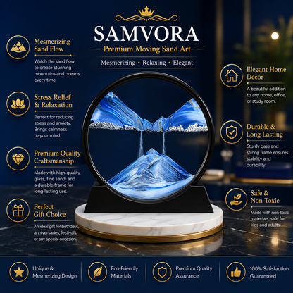 Premium Moving Sand Art Frame – 3D Dynamic Flowing Sand Picture | Round Glass Relaxation Desk Decor for Home &amp; Office