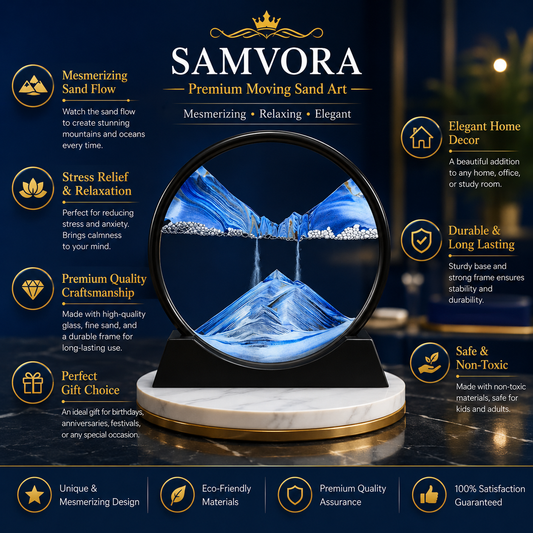 Premium Moving Sand Art Frame – 3D Dynamic Flowing Sand Picture | Round Glass Relaxation Desk Decor for Home &amp; Office
