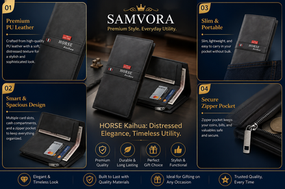 Premium Men's Long Wallet – PU Leather Bifold Clutch Wallet with Card Holder, Cash Compartments &amp; Zipper Pocket