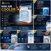 Portable USB Air Cooler Fan with 7-Color LED Night Light, Timer &amp; Quiet Cooling for Home, Office &amp; Bedroom