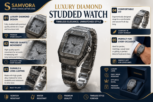 Luxury Diamond Studded Men's Analog Watch | Premium Stainless Steel Quartz Wrist Watch