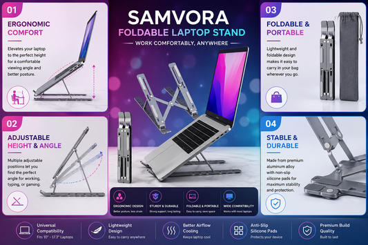 Adjustable Foldable Aluminum Laptop Stand – Portable Ergonomic Notebook Holder for MacBook, Laptop &amp; Tablet