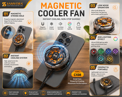 Magnetic Mobile Phone Cooler Fan | USB Rechargeable Gaming Phone Cooling Fan for Android & iPhone