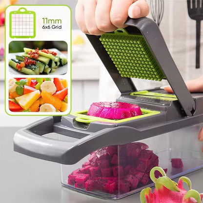 5 in 1 Multifunction Vegetable & Fruit Chopper with Container | Manual Vegetable Cutter & Dicer | Kitchen Food Chopper