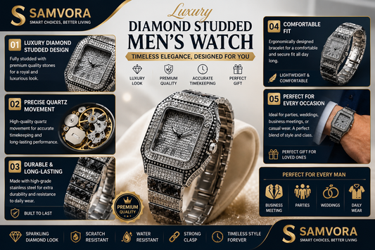 Luxury Diamond Studded Men's Analog Watch | Premium Stainless Steel Quartz Wrist Watch