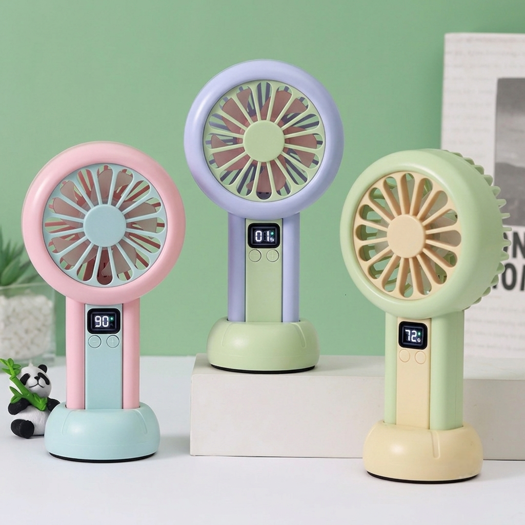 LED Digital Display Rechargeable Mini Fan – Portable USB Handheld Fan with 100-Speed Control & Battery Display (Random Color)
