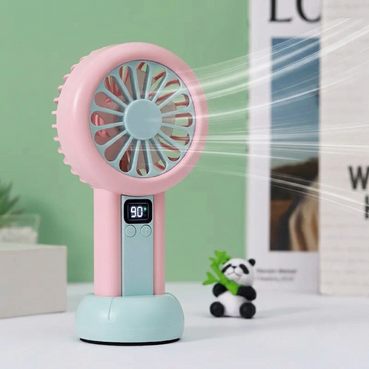 LED Digital Display Rechargeable Mini Fan – Portable USB Handheld Fan with 100-Speed Control & Battery Display (Random Color)